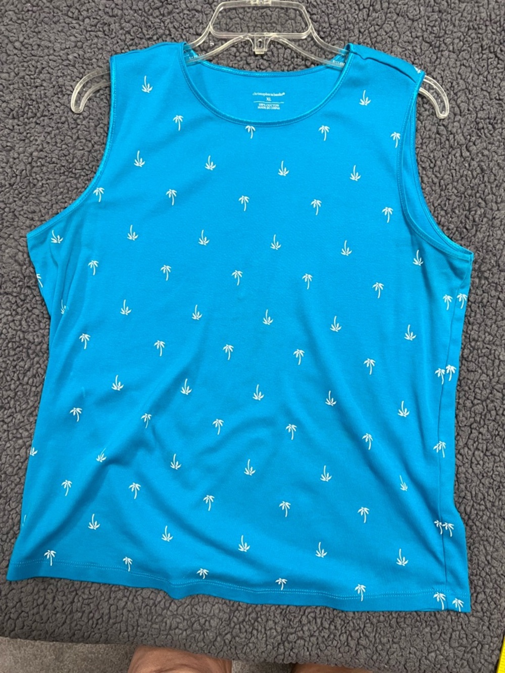 Christopher & Banks Turquoise Embroidered Palm-Print Tank XL
